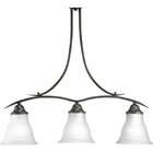   P4325 20 3 Light Linear Chandelier with Etched Glass, Antique Bronze