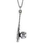   Sterling Silver Bat and Baseball Pendant, 1 7/16 in. (36 mm) Long