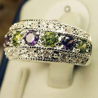 Amethyst Green Gemstone Jewelry Silver Ring Size #6 B82  