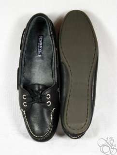 SPERRY Top Sider Skiff Black Leather Womens Loafers Slip On Shoes New 