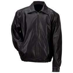 Black Solid Genuine Leather Bomber Style Men’s Jacket  