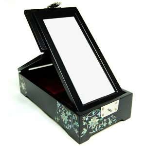  Silver J Wooden jewellery box with free standing mirror 