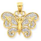Jewelry Adviser pendants 14k with Rhodium Filigree Butterfly Pendant