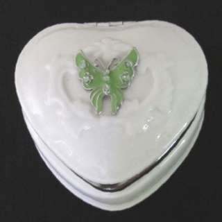 Porcelain HEART Valentine Hinged box with Butterfly  