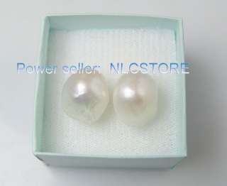 huge baroque 10*12mm pearl studs earring sterling silve  