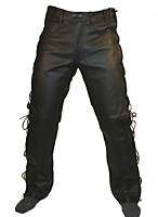 MENS BLACK LEATHER COWHIDE MOTORCYCLE JEANS TROUSERS  