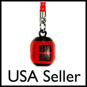 RED JAPANESE LANTERN BELL CHARM Cell Phone Lanyard Strap Tiny Brass 