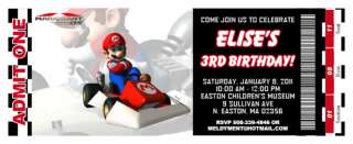 Set of 10 Mario Kart Personalized Ticket Invitations  