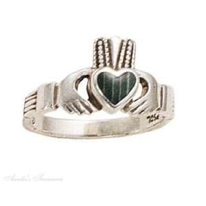    Sterling Silver Claddagh Malachite Inlay Ring Size 9 Jewelry