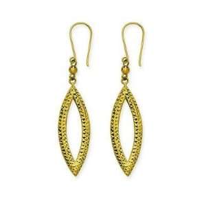  14kt Gold Marquise Shaped Diamond Cut Hoop Earrings 