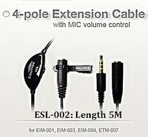 ESL 002 Mic Sensitivity Volume Adjustable Extension Cable W/Earphone 