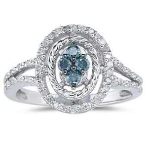  Blue and White Diamond Ring in White Gold: SZUL: Jewelry