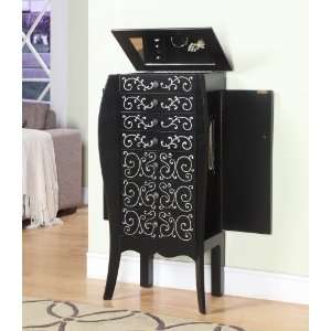  Powell Black with White Scroll Design Jewelry Armoire 