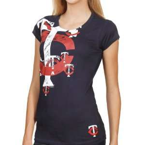  Minnesota Twins Ladies Sketch T shirt   Navy Blue Sports 