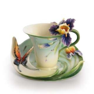   butterfly sculptured porcelain Franz cup/saucer set FREE GIFT spoon