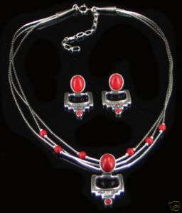 Sterling Silver Real Red Coral Necklace Earrings SET!  