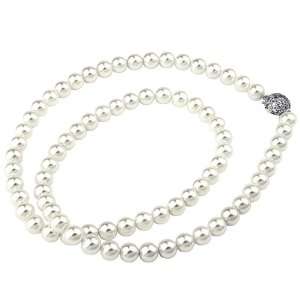   Pearl Necklace with Sterling Silver Cubic Zirconia Embellished Clasp