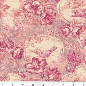  45 Wide Bird Toile Rose Red Fabric By The Yard: Arts 