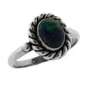    Sterling Silver Genuine Azurite Stone Twisted Border Ring Jewelry