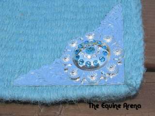 Power Blue Wool Saddle Blanket (34x38) Silver Corner Plate 3 Concho 