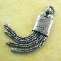 ANTIQUE VICTORIAN ENGLISH SILVER TASSEL FOB CHARM WITH ENGRAVED 