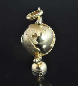   Yellow 14K Gold Earth Spinning Globe Moving 3D Charm Pendant  
