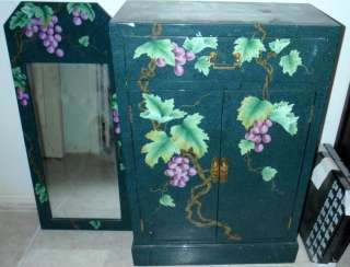   Italian Grapes/Wine Hand Painted Large Drawer/Mirror Cabinet Stand