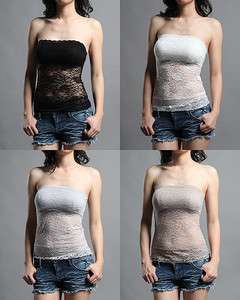   /Junior Stretch LACE Bandeau TUBE TOP Floral Strapless Cami Tank TEE
