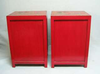 Pair Chinese 4 Sides Painted Side End Table Chest e928d  