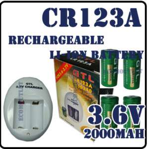 4x CR123A 3.6V 2000mAh Rechargeable GTL Battery+CHARGER  