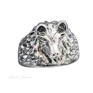  Sterling Silver Mens Wolf Head Ring Size 9: Jewelry
