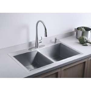 Kohler K 3820 4 NA Stainless Vault Double Basin Kitchen Sink with Four 