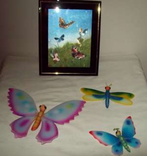 PC SET PICTURE & 3 CERAMIC BUTTERFLY WALL HANGINGS  