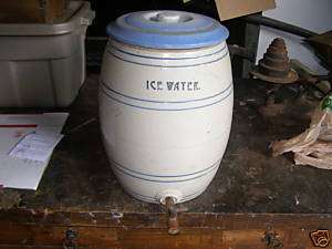 ANTIQUE ICE WATER JUG WITH TOP AND WOOD SPOUT  
