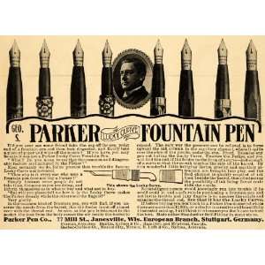 1907 Ad Parker Fountain Pen Janesville Lucky Curve Mill   Original 