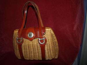 Vintage Wicker & Brown Leather Handbag  