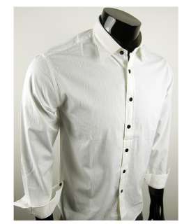  New Mens Casual Implicit strip Shirts Colour White Black 4 Size  