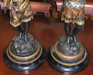 Pair 31 Antique Wooden Venetian Blackamoor Table Lamps  