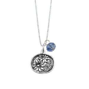  Sterling Silver Aster Necklace with Blue Crystal Accent 