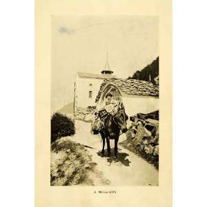   Delivery Boy Church Steeple Switzerland Alps   Original Halftone Print