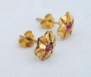 ETHNIC TRIBAL 18 CARAT OLD GOLD EARRING STUD PAIR INDIA  