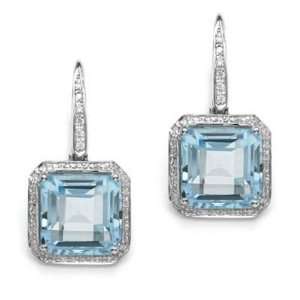  18k White Gold Blue Topaz and Diamond Earrings: Jewelry