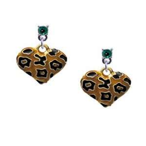 Translucent Cheetah Print Heart   Two Sided   Emerald Swarovski Post 