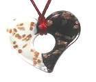 Glass Heart Pendant with silk cord Black White Gold Christmas In July