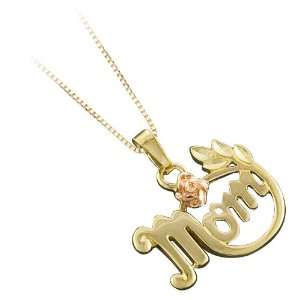   Yellow Gold Mom Pendant with Pink Rose and Chain: Katarina: Jewelry