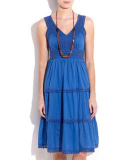 Blue (Blue) Kuchi Blue Crochet Trim Gypsy Dress  254722740  New Look