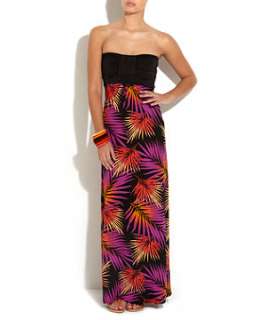 Black Pattern (Black) Palm Print Bandeau Maxi Dress  251915409  New 