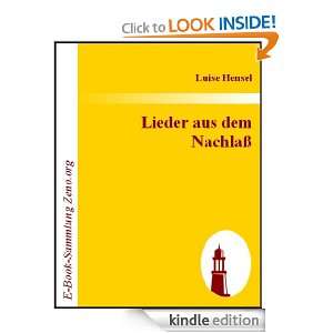   dem Nachlaß (German Edition) Luise Hensel  Kindle Store