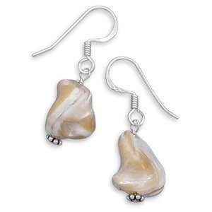  Caramel Tan Brown Shell Nugget Earrings Sterling Silver Jewelry