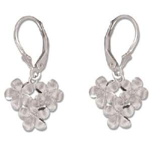   14K White Gold Lever Back 3 Plumeria Blossom Flower Earrings Jewelry